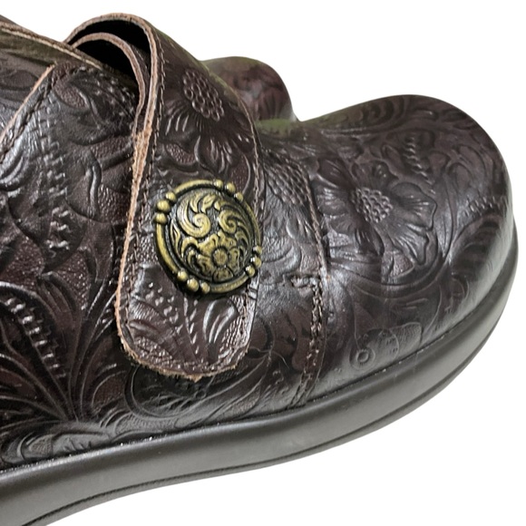 ALEGRIA Joleen Women's 7-7.5 / 37 Espresso Embossed Leather Clogs Occupational - Picture 8 of 13